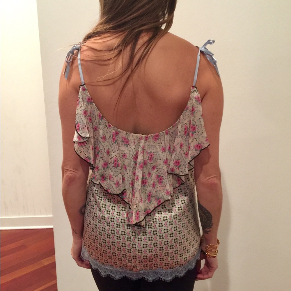 NWOT Anna Sui Silk Tie Strap Tank Top $275 Tunic